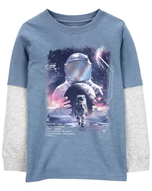 Oferta de Playera Manga Larga Mezcla De Algodón Astronauta Azul Carter's por $319 en Carter's