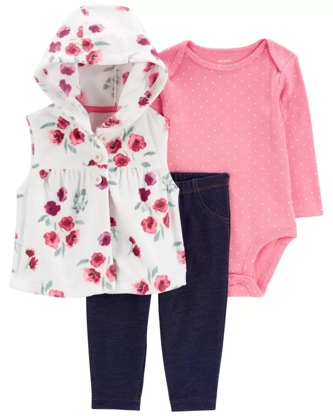 Oferta de Conjunto De 3 Piezas De Chaleco Con Capucha Estampado Floral Carter's por $454 en Carter's