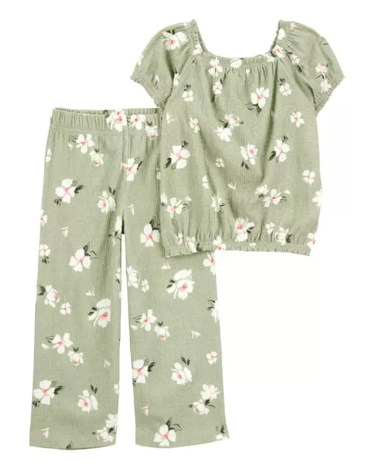 Oferta de Conjunto De 2 Prendas Blusa Floral Y Pantalón Pull-On Carter's por $349 en Carter's