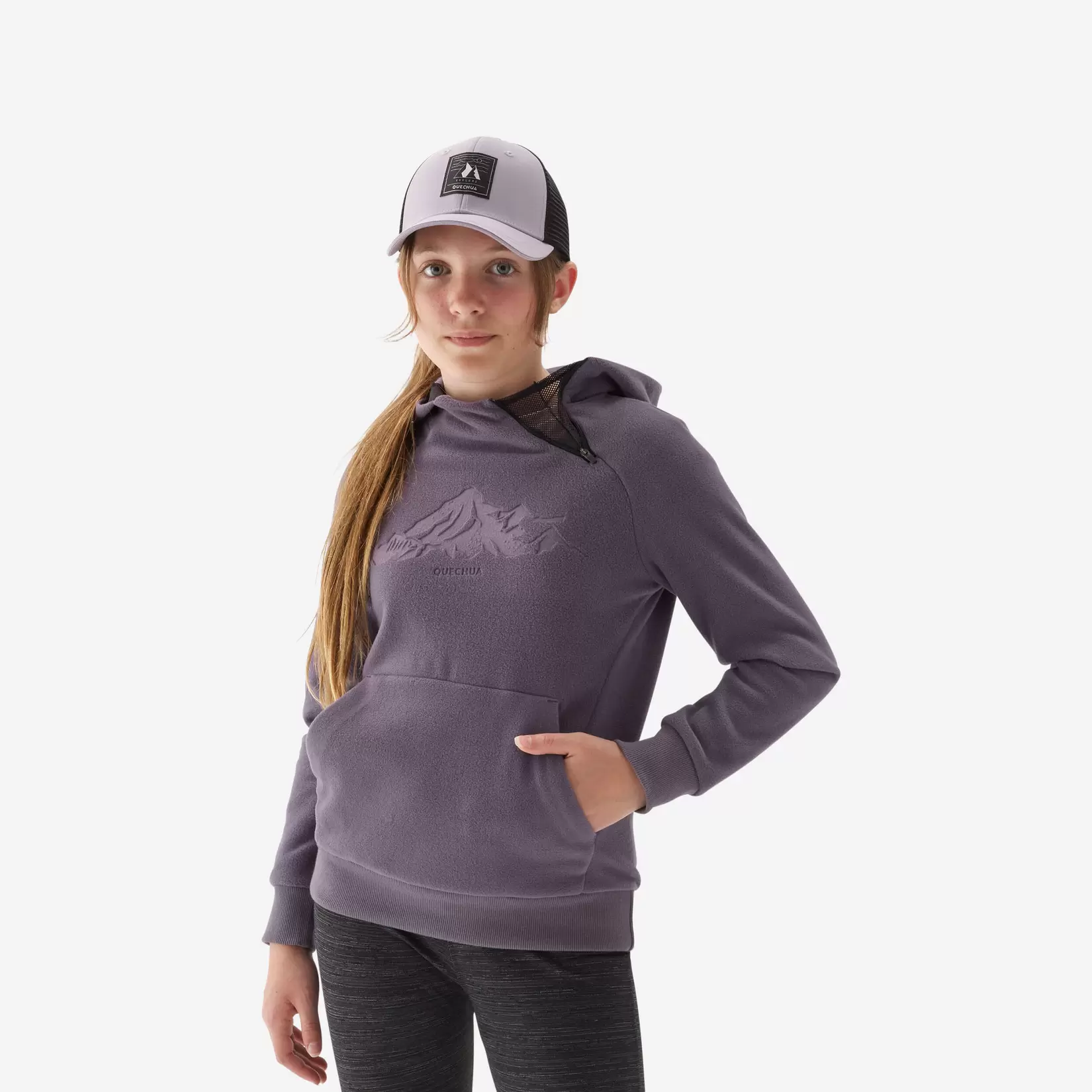 Oferta de Sudadera polar de senderismo morado oscuro, tallas 7-15 años por $350 en Decathlon