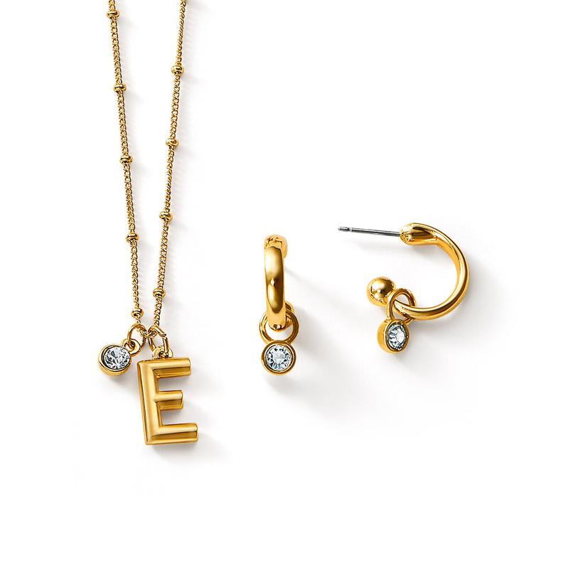 Oferta de Set Collar + Aretes Diamond Initial E por $800 en Ésika