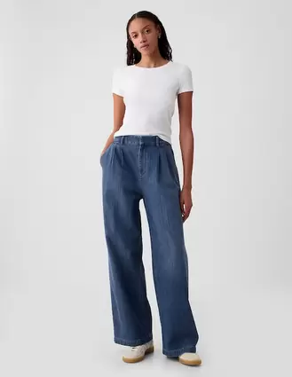 Oferta de Jeans wide leg corte cintura para mujer por $1599.2 en GAP