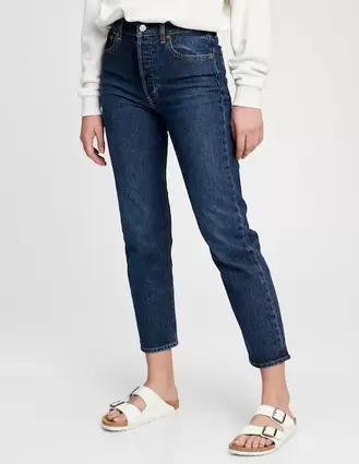 Oferta de Jeans straight lavado obscuro corte cadera para mujer por $510.3 en GAP