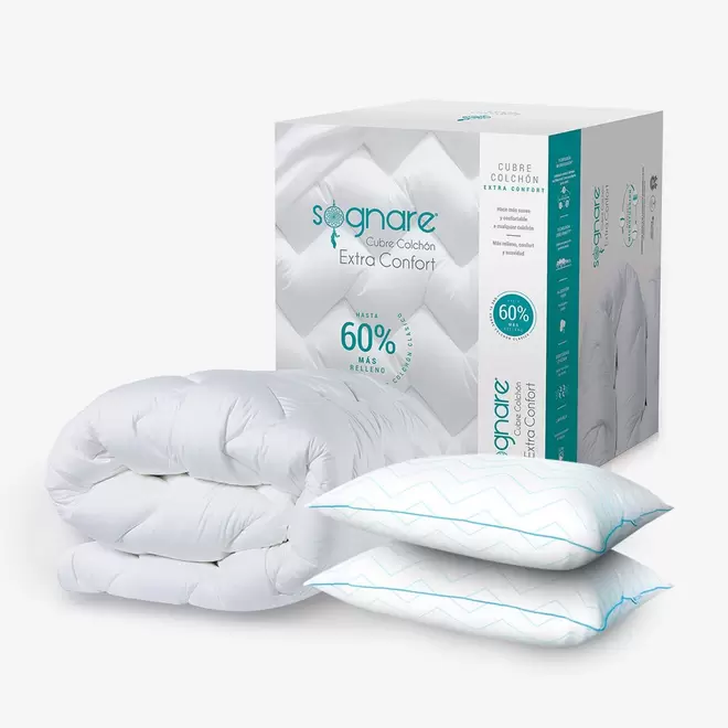 Oferta de Cubre Colchón Sognare® Extra Confort Matrimonial + 2 Almohadas por $3781.05 en Inova