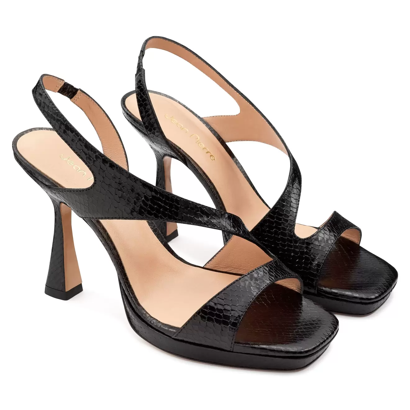 Oferta de Sandalias de piel grabada en tiras y tacón delgado para mujer por $3149.1 en Jean Pierre