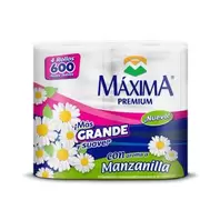 Oferta de Papel higiénico Máxima premium manzanilla 4 rollos con 600 hojas por $33.5 en La gran bodega