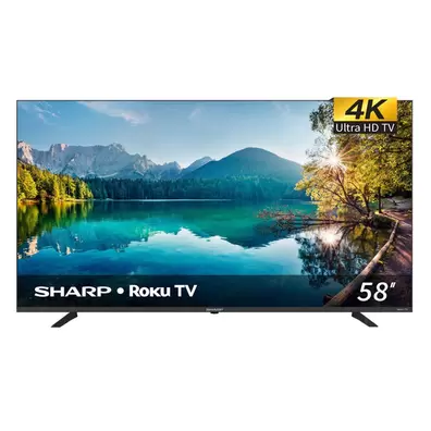 Oferta de Pantalla 58 Pulgadas Sharp Aquos Frameless Roku TV 4K UHD 4TC58EL8UR por $8389 en Mega Audio