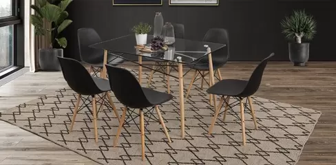 Oferta de Comedor Rectangular Atlas In Natural con 6 Sillas Negro por $8093 en Muebles Dico