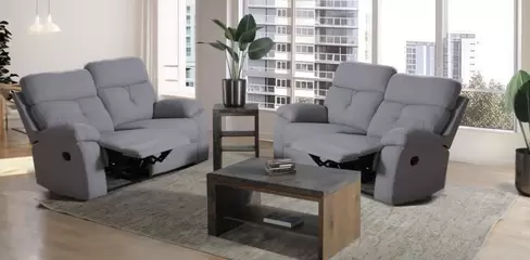 Oferta de Sala de Dos Sofás 2 Plazas Reclinables Toronto Gris por $31198 en Muebles Dico