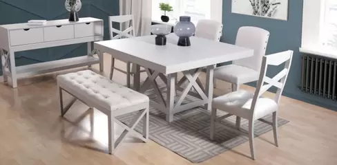 Oferta de Comedor Mika Gris 4 Sillas y 1 Banca por $29999 en Muebles Dico