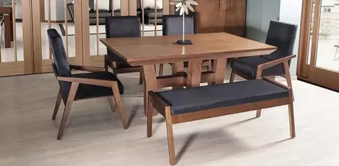 Oferta de Comedor Rectangular 160 cm Kansas con 2 Sillas, 2 Sillones y 1 Banca Negro por $32899 en Muebles Dico