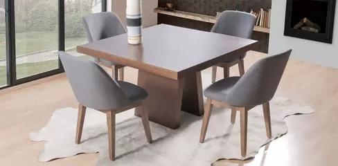 Oferta de Comedor Cuadrado 120 cm Odette con 4 Sillas Olaf Gris por $16899 en Muebles Dico