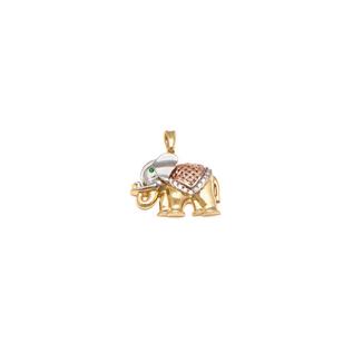 Oferta de Dije estilizado motivo elefante con circonias en oro tres tonos 14 kilates. por $12272 en Nacional Monte de Piedad