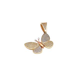 Oferta de Dije articulado estilizado motivo mariposa con circonias en oro dos tonos 14 kilates. por $4127 en Nacional Monte de Piedad