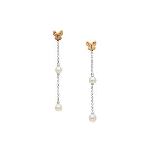 Oferta de Broqueles diseño especial motivo mariposa con colgantes, diamantes y perlas en oro dos tonos 18 kilates. por $13439 en Nacional Monte de Piedad