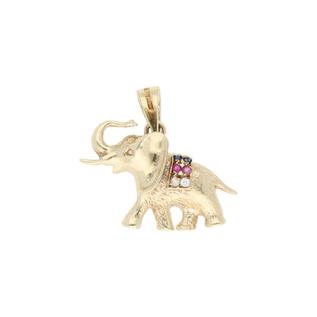 Oferta de Dije diseño especial motivo elefante con sintéticos en oro amarillo 14 kilates. por $5069 en Nacional Monte de Piedad