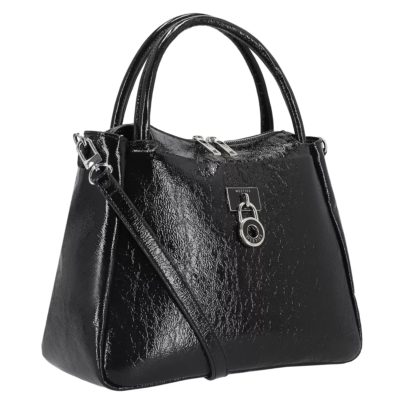 Oferta de Bolsa De Mano Shallan2 Mindanao Sintetico Acabado Charol Negro Westies por $1399 en Nine West