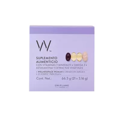 Oferta de Suplemento Alimenticio con Vitaminas y Minerales, Omega 3, Astaxantina y Extractos Vegetales Pack Woman* por $599.9 en Oriflame