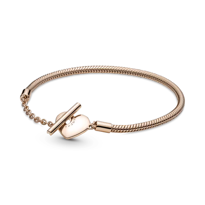 Oferta de Brazalete Pandora Moments Cadena De Serpiente Con Un Recubrimiento En Oro Rosa De 14K Con Cierre En T Y Corazón por $3374 en Pandora