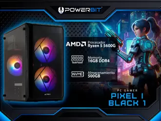 Oferta de PC Gamer Powerbit PIXEL I BLACK 1: Procesador AMD Ryzen 5 5600G (hasta 4.4 GHz), Memoria de 16GB DDR4, NVMe M.2 de 500GB, Video AMD Radeon Graphics, S.O. Windows 11 Home (Versión de prueba) por $5999 en PCEL