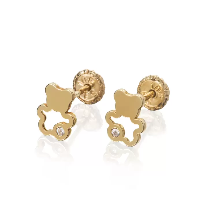 Oferta de Aretes de Oro 14K broquel con circonia Oso Marca GIALLO Jewelry Joyería mexicana Oro 14K para Bebé, niñas, adultos por $1938 en Sanborns