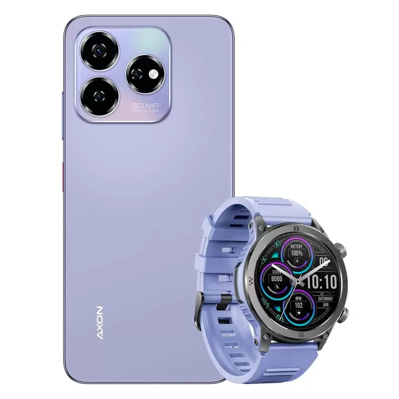 Oferta de Celular ZTE Axon 60 256GB Celular Morado R9 (Telcel) + Watch HM37 por $3699 en Sanborns