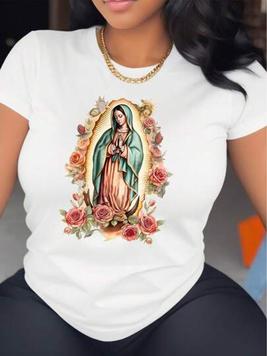 Oferta de SHEIN Slayr Camiseta Con Estampado Floral De La Virgen María por $111 en SHEIN