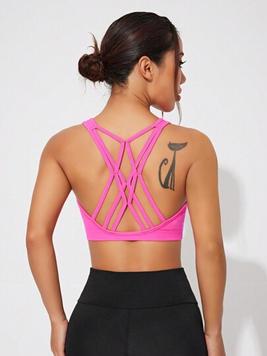 Oferta de Yoga Basic Sujetador Deportivo Con Espalda Cruzada Y Cuello Redondo De Color Liso por $114 en SHEIN