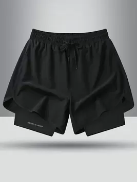 Oferta de Shorts deportivos casuales y elegantes para hombres con cintura ajustable y cordón en diseño 2 en 1 para verano por $152 en SHEIN