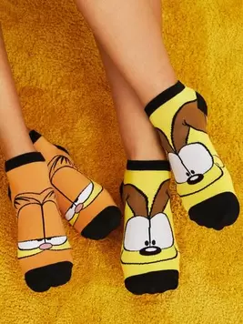 Oferta de GARFIELD X SHEIN 2 pares de calcetines tobilleros con estampado de animales de dibujos animados lindos por $39.6 en SHEIN