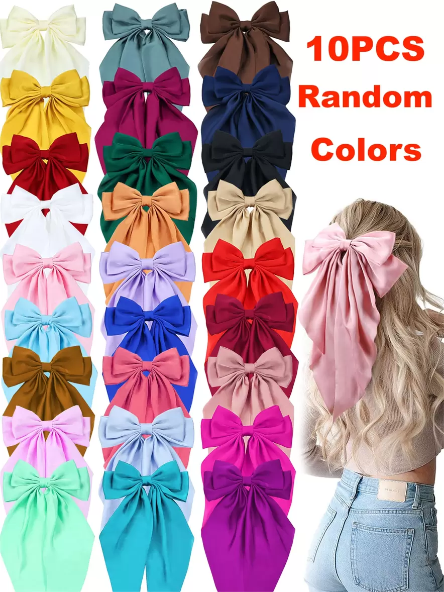 Oferta de 10 pinzas para el cabello con lazos grandes y al azar de colores para damas, elegantes lazos de seda con estilo vintage francés, accesorios de cabello económicos y valiosos, envío rápido, perfectos... por $34 en SHEIN