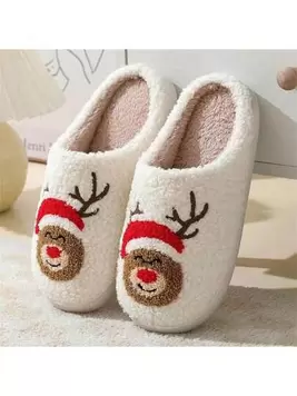 Oferta de Nuevos pantuflas de pareja acolchadas, gruesas y antideslizantes para interiores, con estampado bordado de renos adorables de Navidad, hombres de jengibre, Papá Noel, árbol de Navidad, bastón de ca... por $120.75 en SHEIN