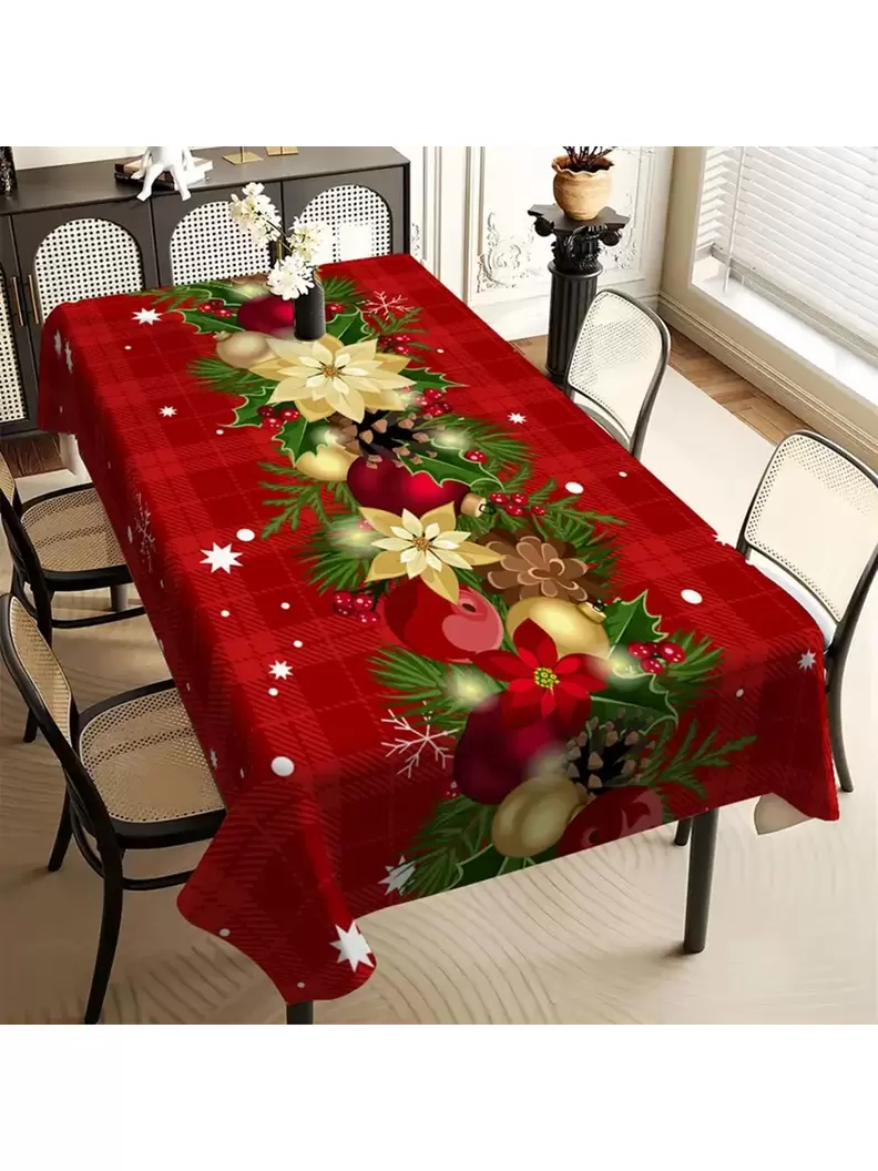 Oferta de 1 PIEZA Mantel rectangular de poliéster con impresión navideña - Resistente a manchas y libre de arrugas, tela decorativa para mesa de interior y exterior, fiesta, bufé y boda - Tejido a máquina por $76.56 en SHEIN