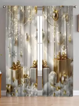 Oferta de Set de 2 cortinas transparentes con diseño de muñeco de nieve navideño para decoración del hogar en sala de estar y dormitorio, paneles de cortina transparentes para privacidad por $219.3 en SHEIN