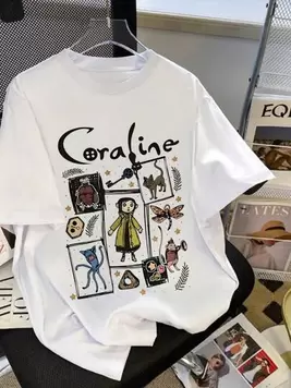 Oferta de INAWLY Camiseta gráfica de mujer de manga corta con cuello redondo y estampado de dibujos animados de estilo informal por $135 en SHEIN