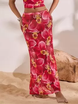 Oferta de Opulessa Falda de mujer con estampado floral de tejido de malla y dobladillo de sirena por $220 en SHEIN