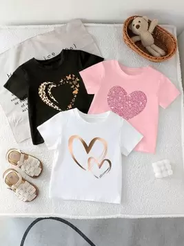 Oferta de Set de 3 camisetas de manga corta y cuello redondo con patrón minimalista casual para niña, aptas para el verano por $180.5 en SHEIN