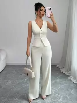 Oferta de Elenzga Conjunto elegante de chaleco sin mangas y pantalones para mujer, estilo de viaje de negocios, para verano por $387.42 en SHEIN