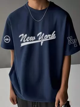 Oferta de 1 pieza Camiseta de manga corta con estampado para niño preadolescente, conjunto de ropa de estudiante, top de verano por $102.41 en SHEIN