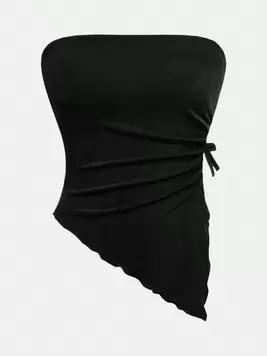 Oferta de SHEIN Girlism Camiseta sin mangas de punto ajustada y casual con dobladillo asimétrico y fruncido para niñas adolescentes de unicolor por $94.24 en SHEIN