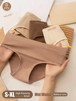Oferta de 5 piezas de bragas sin costuras de cintura media de color Maillard para mujer, bragas de realce de glúteos de alta elasticidad, lencería cómoda y transpirable para mujer, ropa interior de mujer con... por $159 en SHEIN
