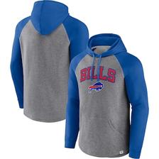 Oferta de Sudadera con capucha estilo raglán gris jaspeado/Royal Buffalo Bills de Fanatics Branded By Design para hombre por $1199 en Tienda NFL
