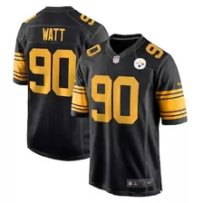 Oferta de Camiseta de juego alternativa de los Pittsburgh Steelers de Nike T.J. Watt para hombre, color negro por $129.99 en Tienda NFL