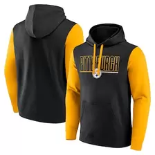 Oferta de Sudadera con capucha Fanatics negra y dorada con el diseño de los Pittsburgh Steelers para hombre por $39.99 en Tienda NFL