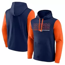 Oferta de Sudadera con capucha Fanatics para hombre con diseño de los Denver Broncos en azul marino y naranja por $39.99 en Tienda NFL