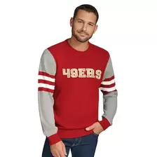 Oferta de Sudadera con cuello redondo de acrílico de los San Francisco 49ers de Tommy Hilfiger para hombre en gris jaspeado/escarlata por $79.99 en Tienda NFL