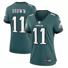 Oferta de Nike A.J. para mujer Camiseta de juego del equipo Philadelphia Eagles marrón verde medianoche por $129.99 en Tienda NFL