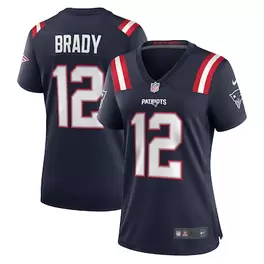 Oferta de Camiseta de juego retirada Nike Tom Brady azul marino de los New England Patriots para mujer por $129.99 en Tienda NFL