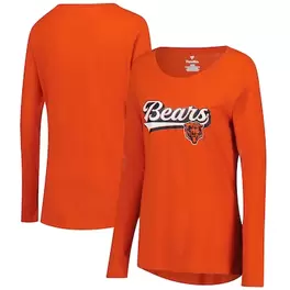 Oferta de Camiseta de manga larga con logo de los Chicago Bears de Fanatics para mujer, color naranja por $34.99 en Tienda NFL