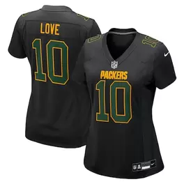Oferta de Camiseta de juego de moda Nike Jordan Love de los Green Bay Packers para mujer en color negro por $129.99 en Tienda NFL